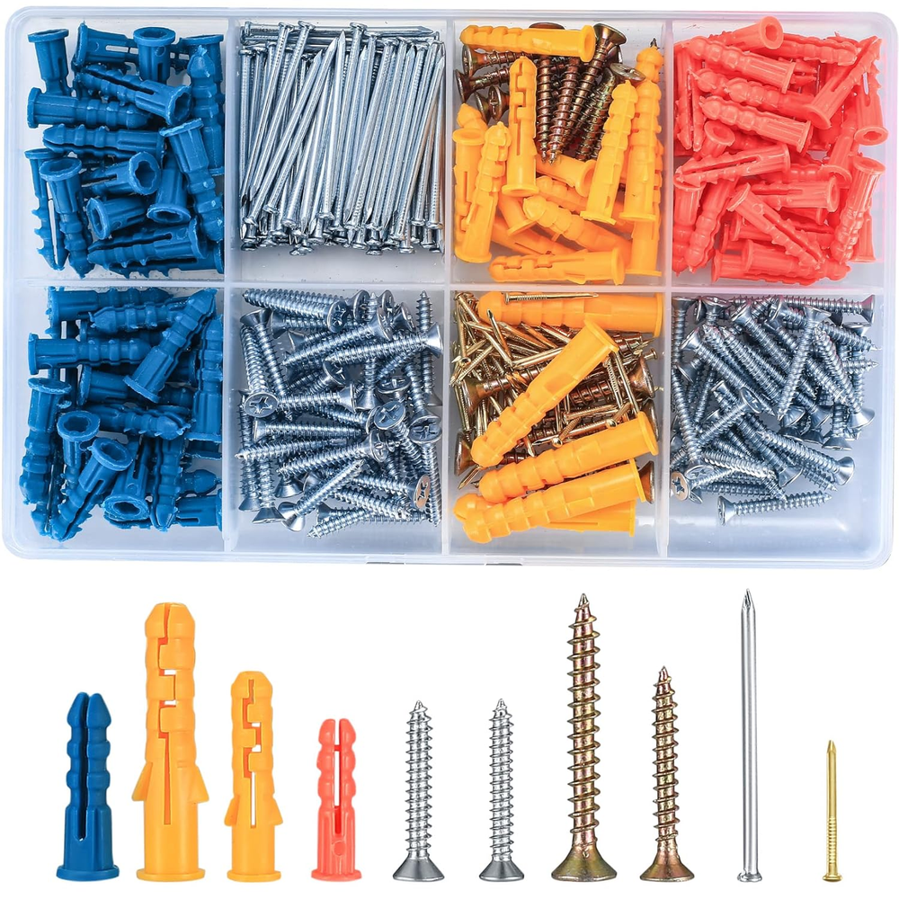 360-Piece Drywall Anchors Kit with Screws and Nails for Chipboard and Fish-Type Walls