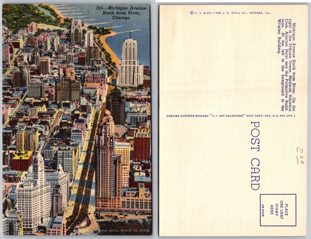 Michigan Avenue North From River Chicago Aerial Skyline Postcard