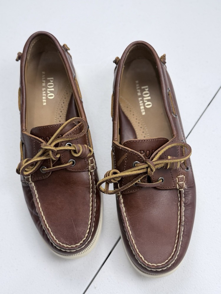 Polo Ralph Lauren Merton Boat Shoes Brown Leather Men’s Size 9D Deck Loafers
