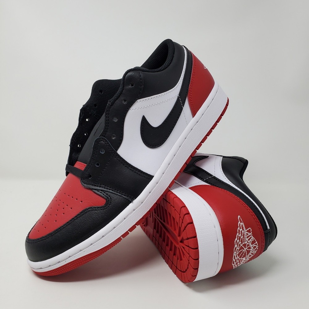 Nike Air Jordan 1 Low 'Bred Toe 2.0' Red Black 553558-161 Men's Size 12