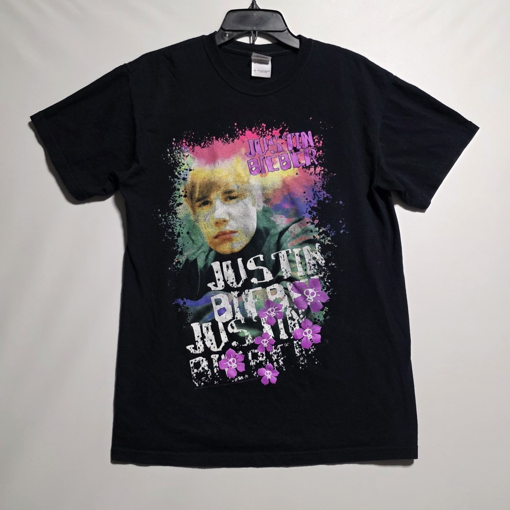 vtg young JUSTIN BIEBER CONCERT T SHIRT MED front graphic