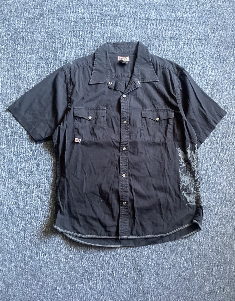Y2k Black Tony Hawk Button Up Shirt Skate Men’s Size XL Dual Pockets Vtg Grunge