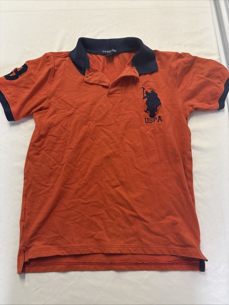 U.S. Polo Assn oversized blue horse logo casual polo shirt in orange size M