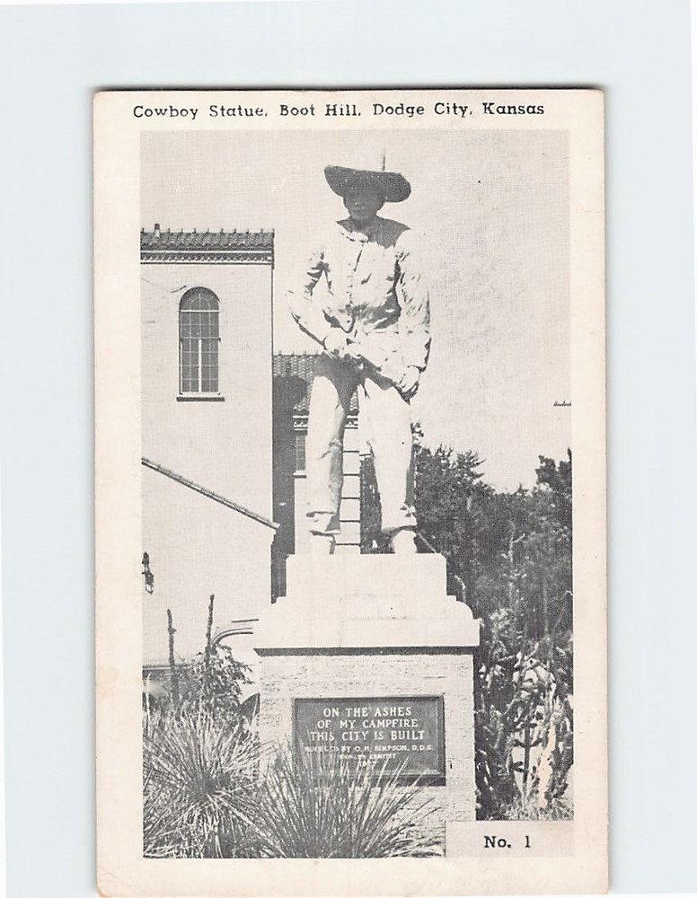 Postcard Cowboy Statue Boot Hill Dodge City Kansas USA