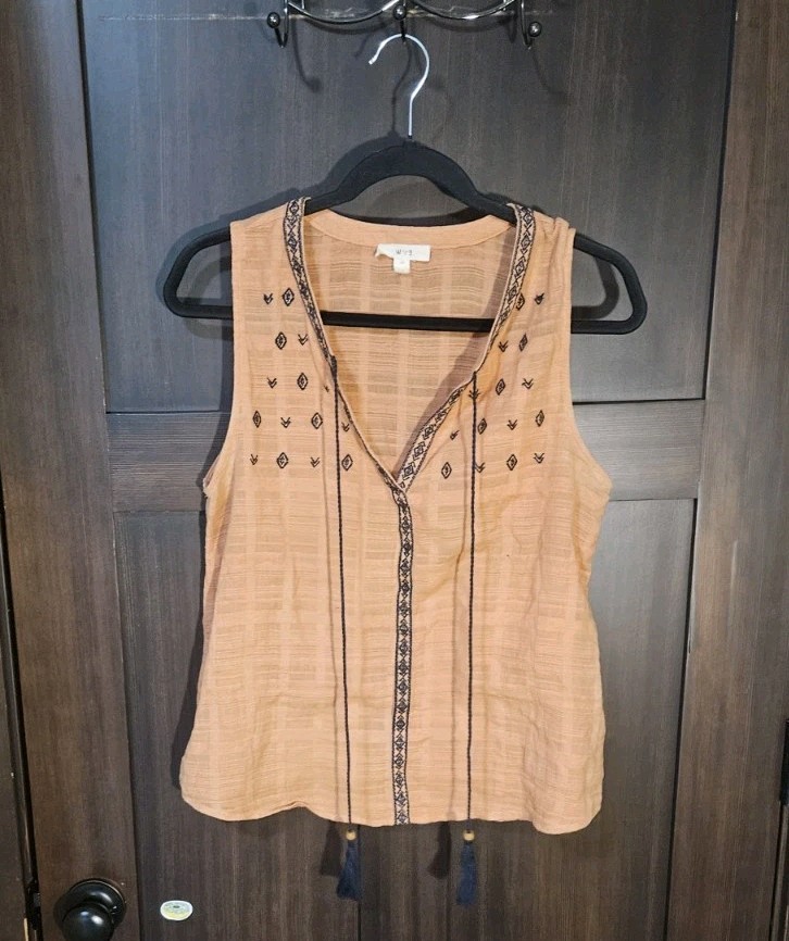 EUC Women's Orange Boho Sleeveless Tunic Tank Top Blouse Top Size Medium