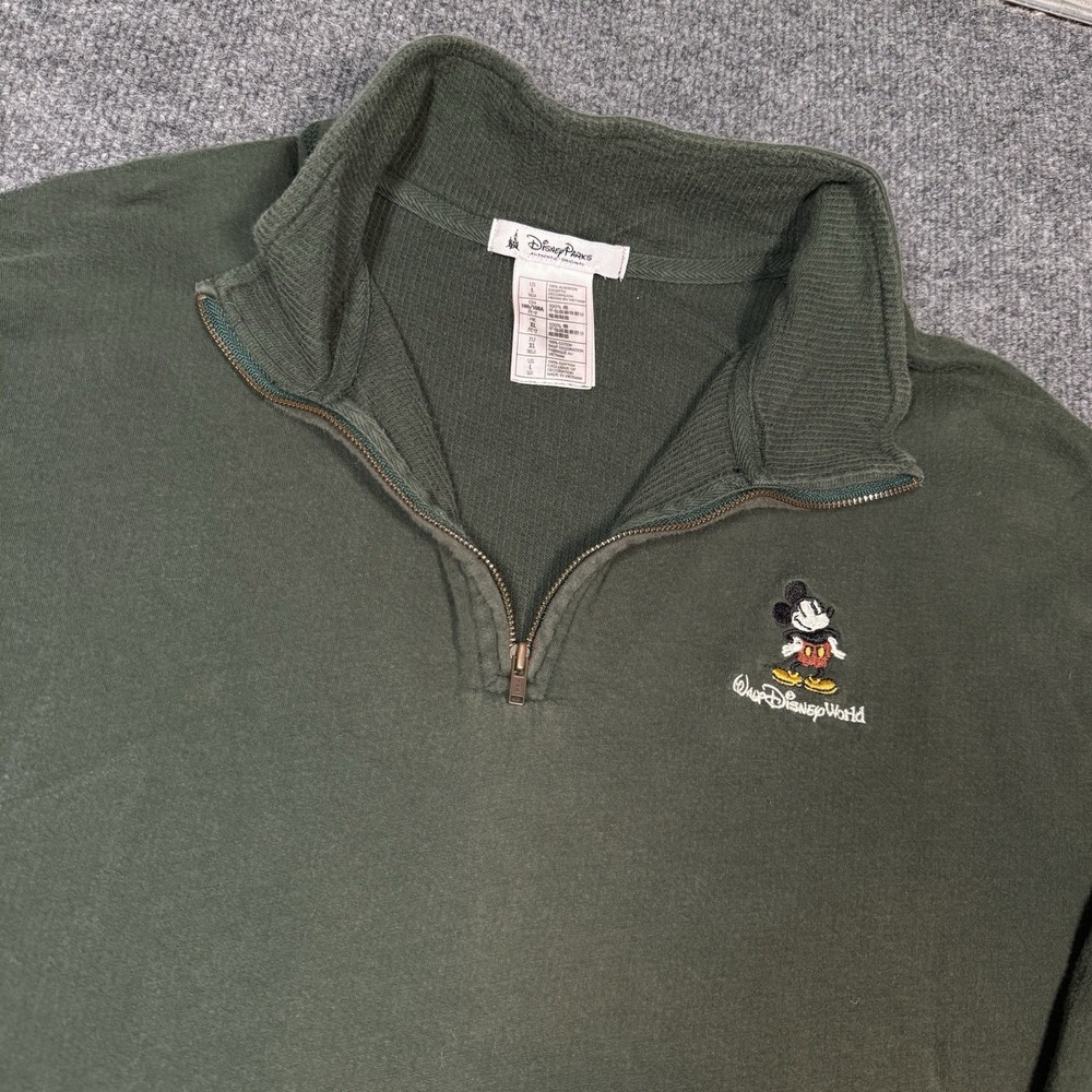 Disney Parks Mens Large Pullover Waffle 1/4 Zip Mickey Mouse Disney World Green