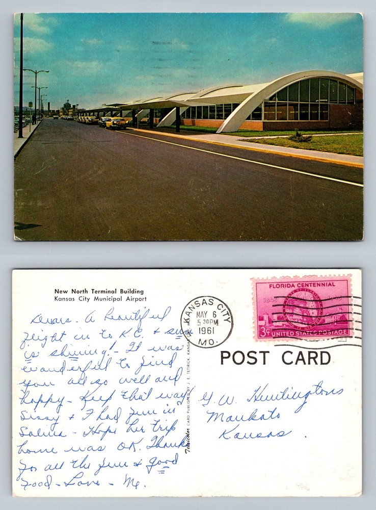 Kansas City, MO-Missouri, Municipal Airport Terminal Bldg Vintage c1961 Postcard