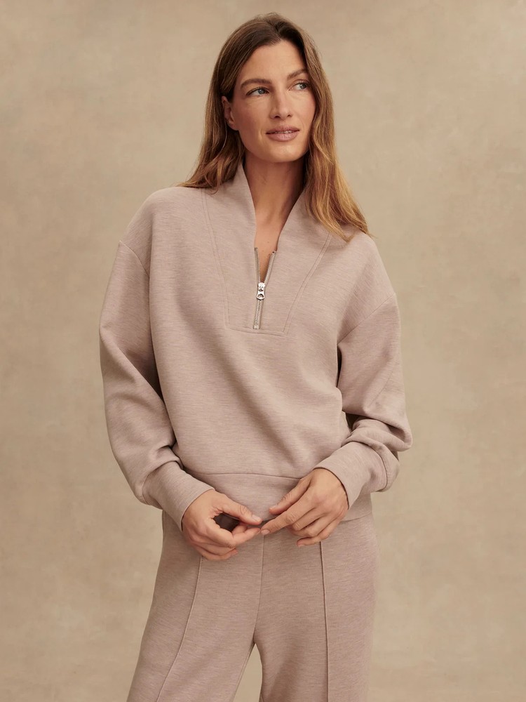 🧡NWT*Varley Davidson Sweat Half Zip Doublesoft Fabric Women's Size S Taupe Marl