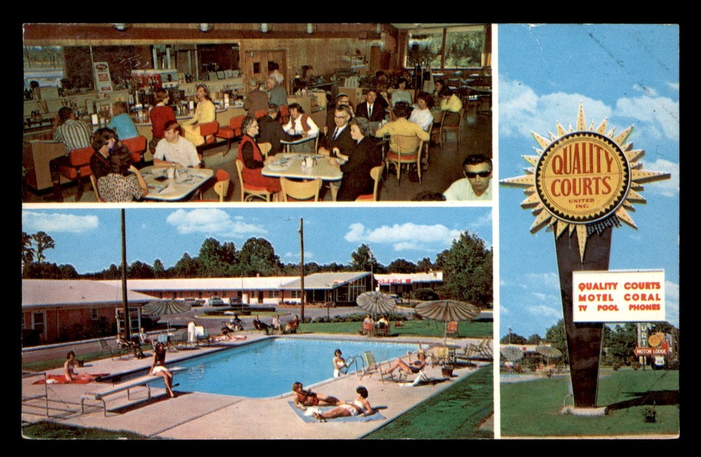 Quality Courts Motel Coral & Restaurant Rocky Mount NC Pool Lodging Postcard