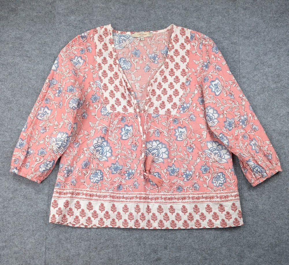 Casa Cabana Blouse Womens Large Peasant Cottage Coastal Cowgirl Boho Cotton
