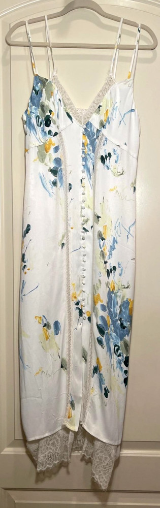 Anthropologie Womens White/Floral, Sleeveless w Double straps, Maxi Dress SZ 14