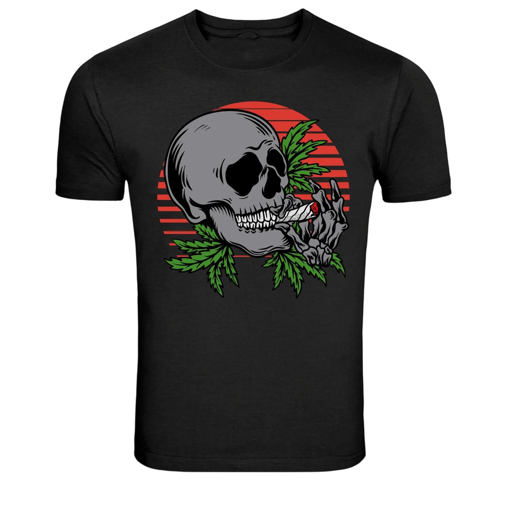 Smoking Skull With Cannabis Leaves Graphic T-Shirt