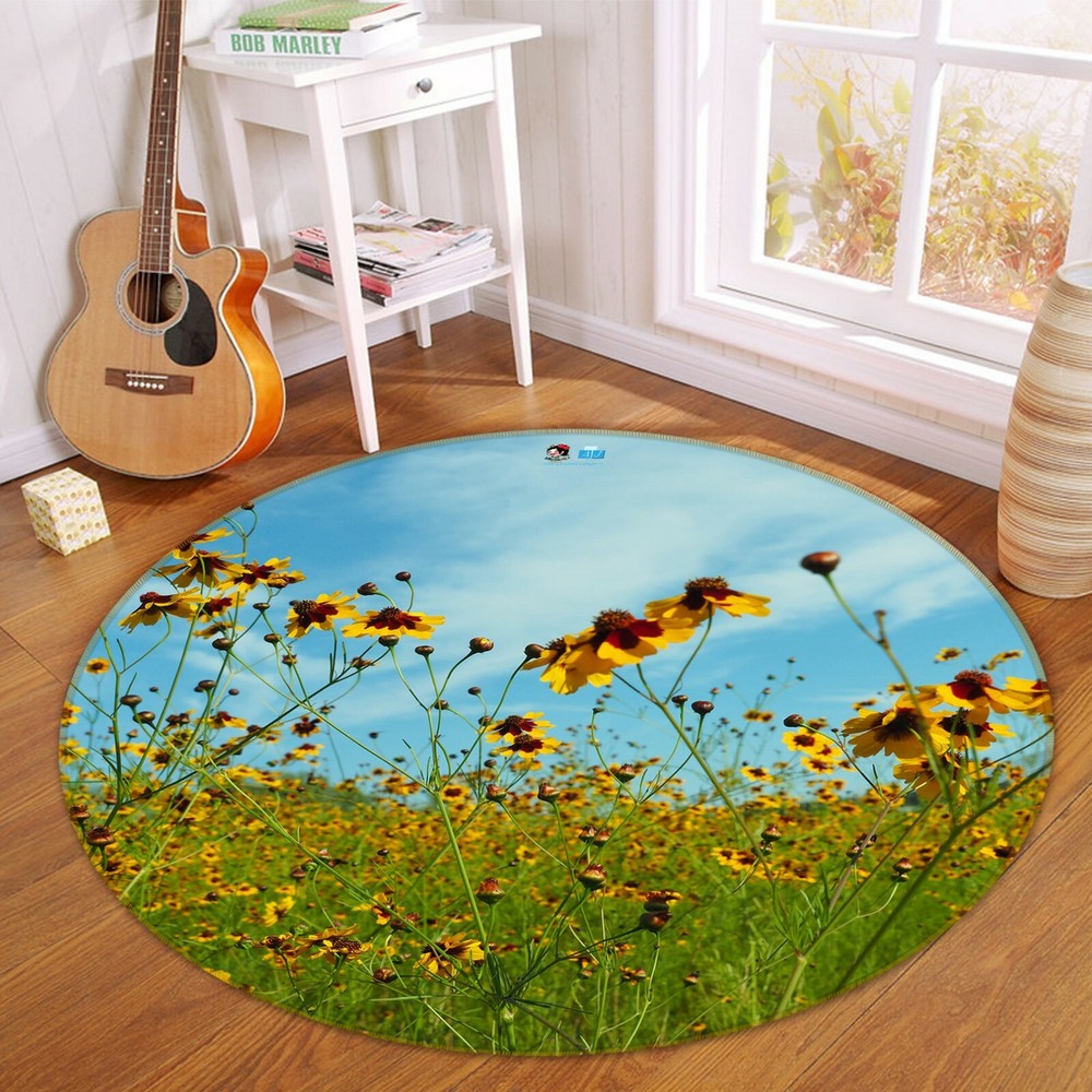 3D Yellow Wildflowers Lawn NAO10490 Game Rug Mat Elegant Photo Carpet Mat Fay