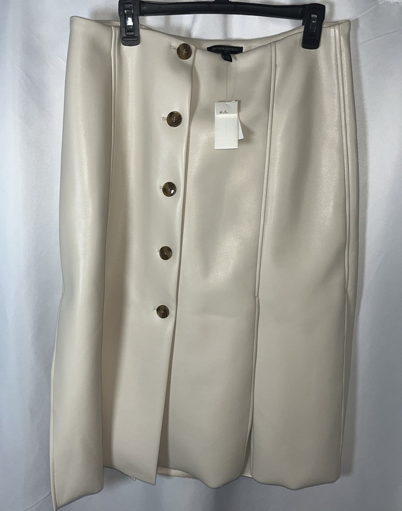 Banana Republic Seamed Vegan Leather Womens Midi Skirt Size 14 Oyster Pearl