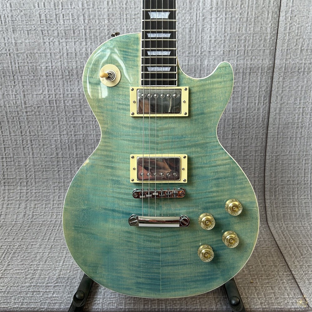 LP Light Blue Electric Guitar HH Pickups Chrome Accessories Mahogany Body
