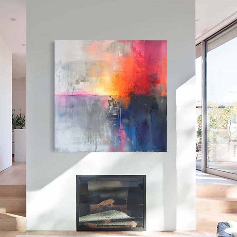 Hand-painted Abstract Oil Paintings On Canvas Wall Art Home Plink Blue 31in