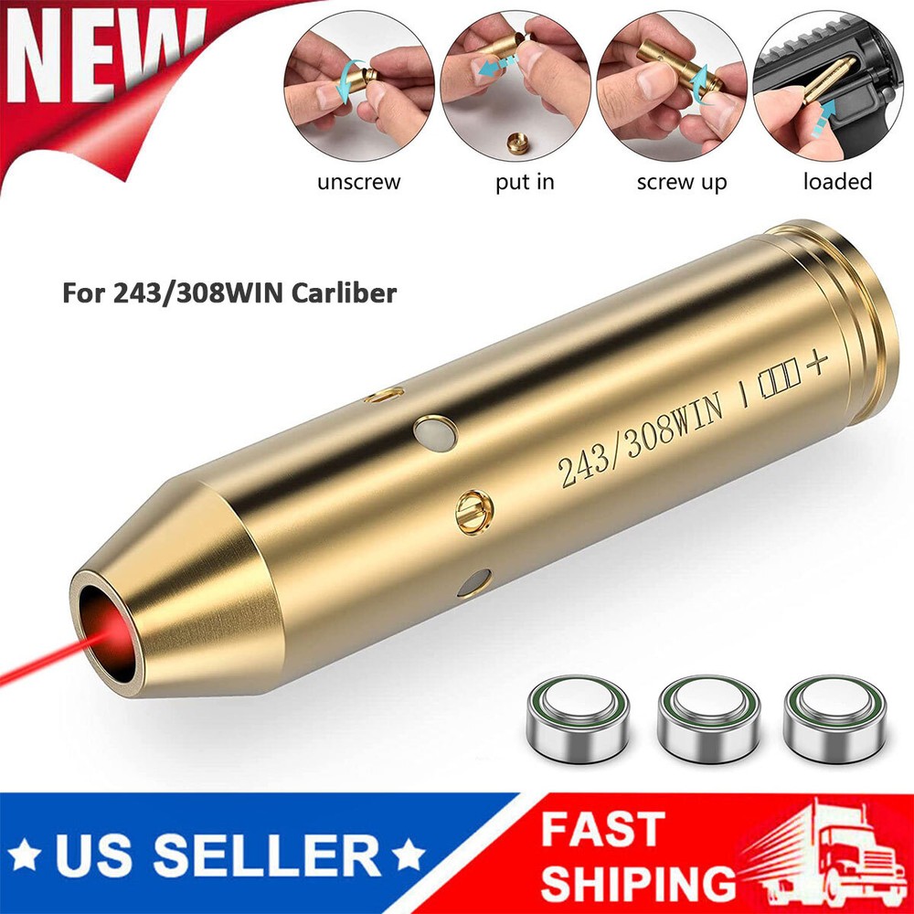 Red Laser Bore Sight Brass Cartridge Bullet Shap For 243/308 Caliber Boresighter