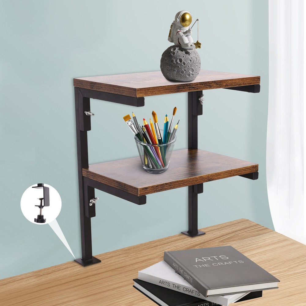 Adjustable Clamp On Desk Organizer Shelf 2-Tier Desk Extension Shelving Unit