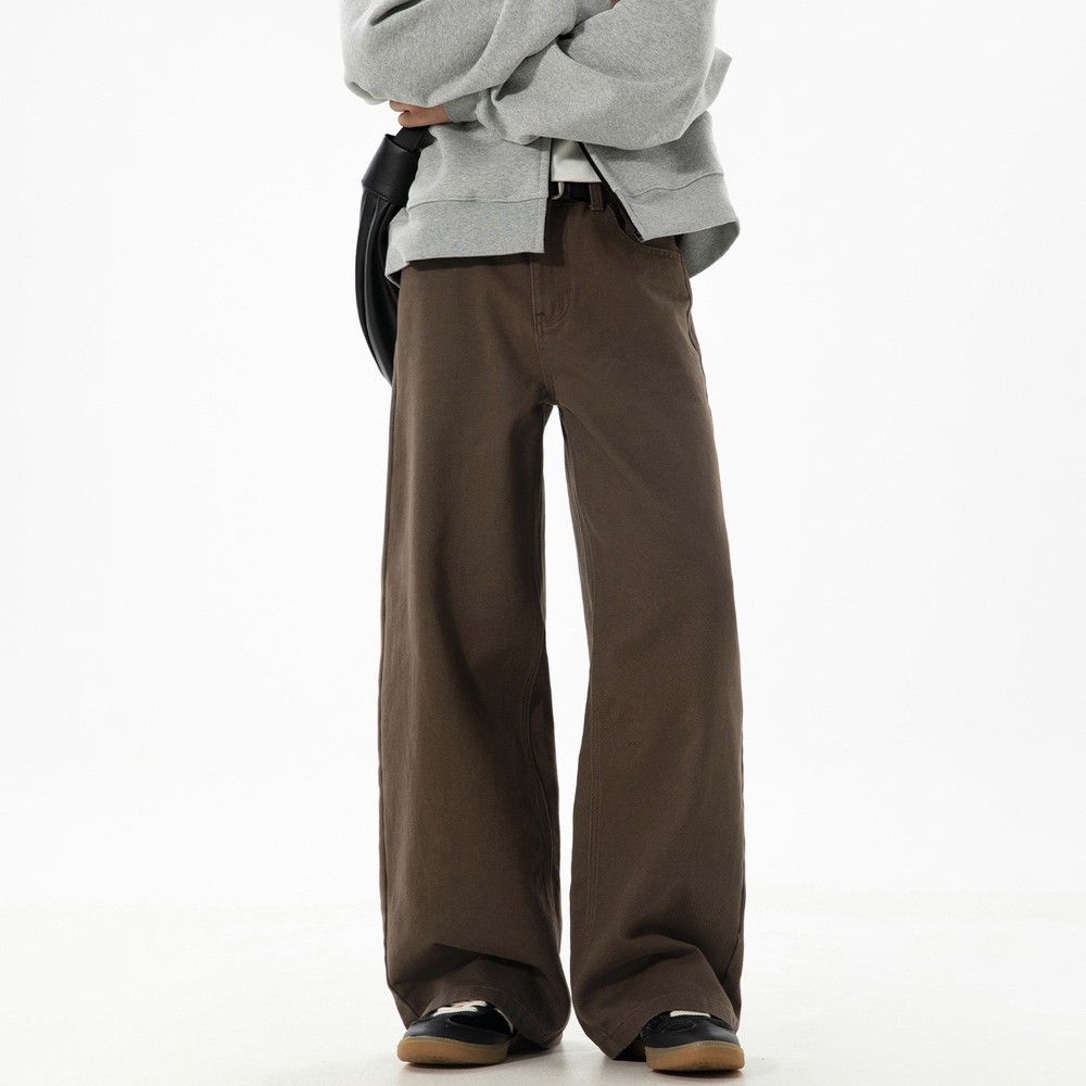 Retro Style Loose Mens Long Straight Pants Cargo 100% Cotton Trousers Spring New