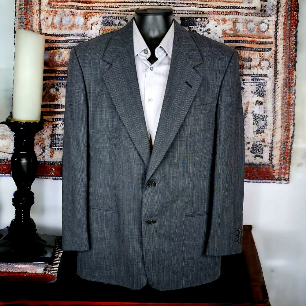 Pierre Cardin Sport Coat Blazer Mens 40R Gray Plaid Made in USA