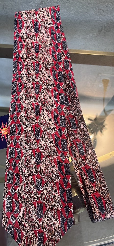 Vintage 90s Red Abstract Silk Tie by Magic Eye Brookville NWT-image