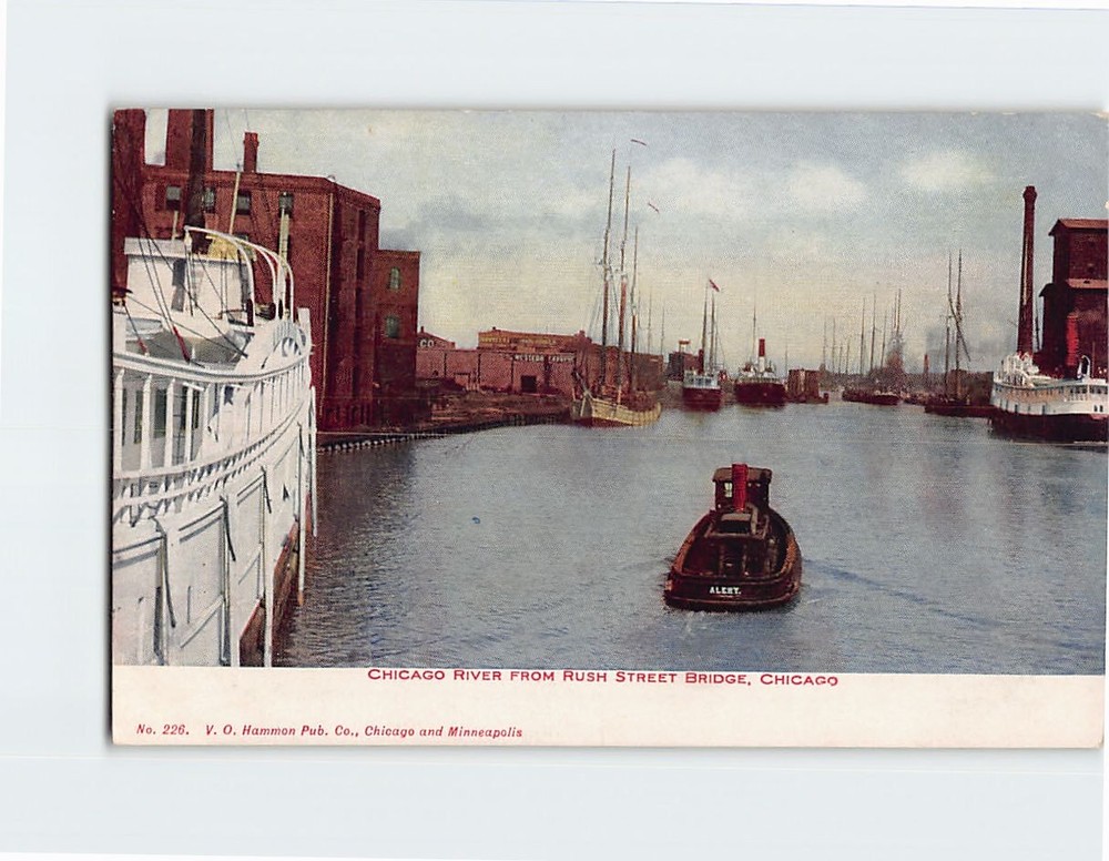 Postcard Chicago River From Rush Street Bridge Chicago Illinois