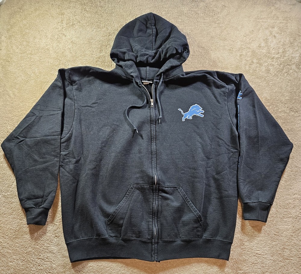 Detroit Lions NFL Team Apparel Black Full Zip Hoodie NFL Size L/XL FAST SHIPPING
