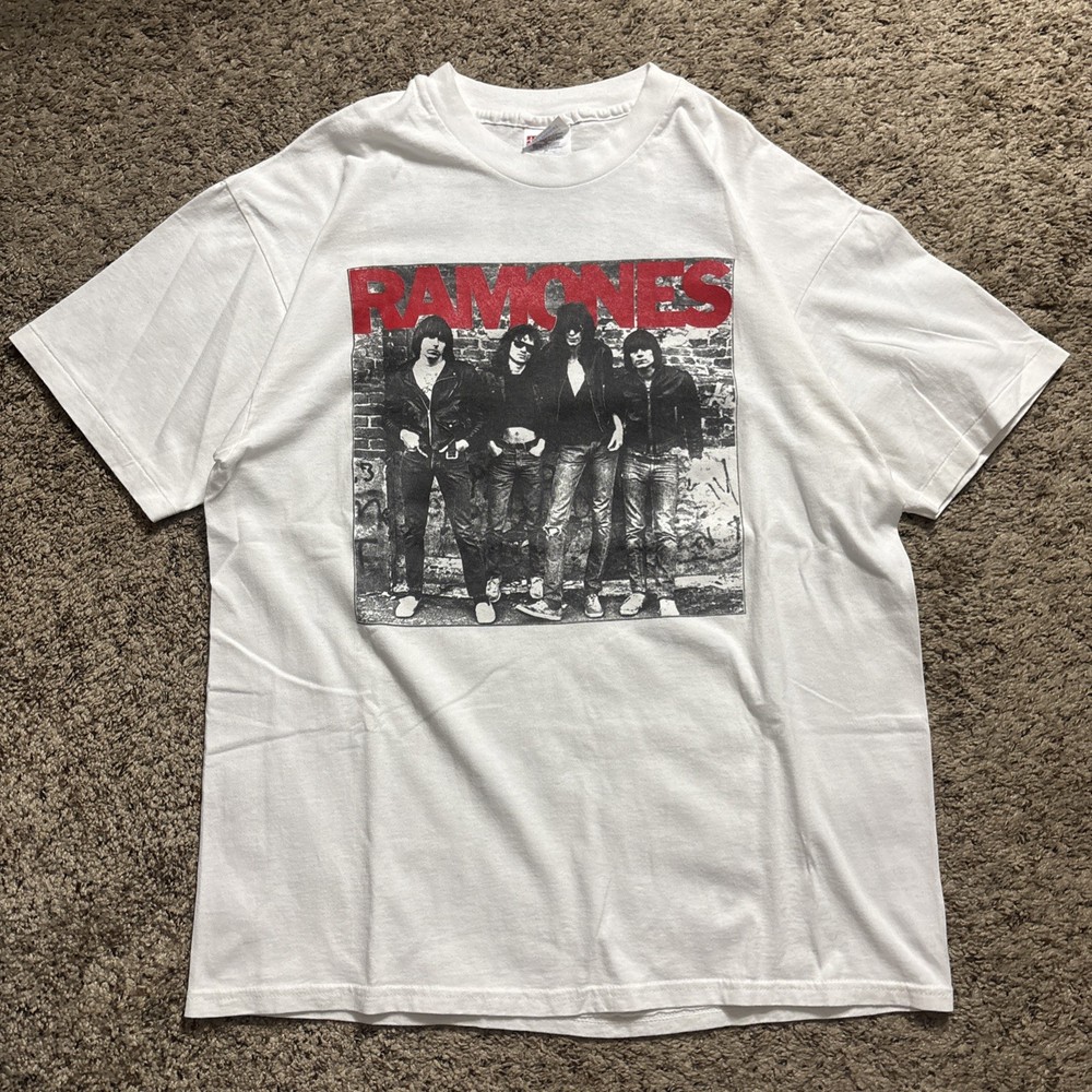 Vintage 90s Ramones Hey Ho Lets Go The Anthology White T-shirt Sz XL