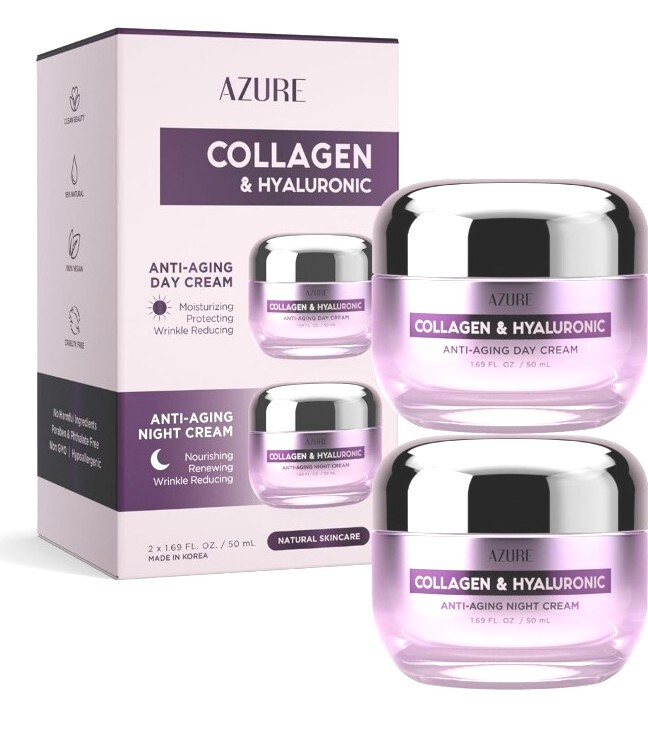 Hyaluronic Acid Collagen Day Night Cream Set Renewing Toning Hydrating-image