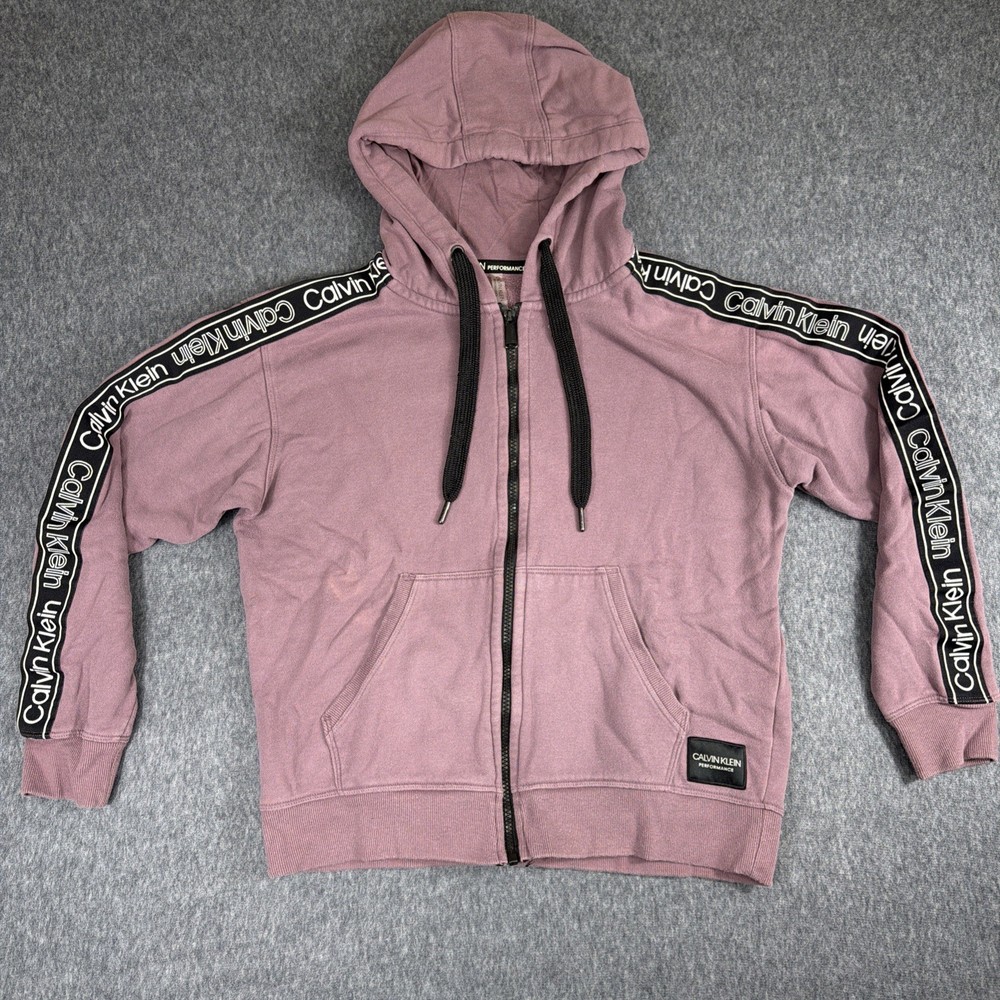 Calvin Klein Hoodie Women’s Size S Logo Full Zip Performance Purple STAINED