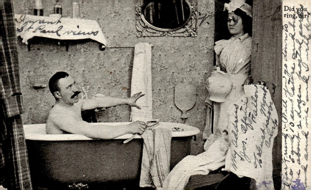 C1905 St Paul MN Victorian Humor Man in Bathtub Maid Comic Postcard