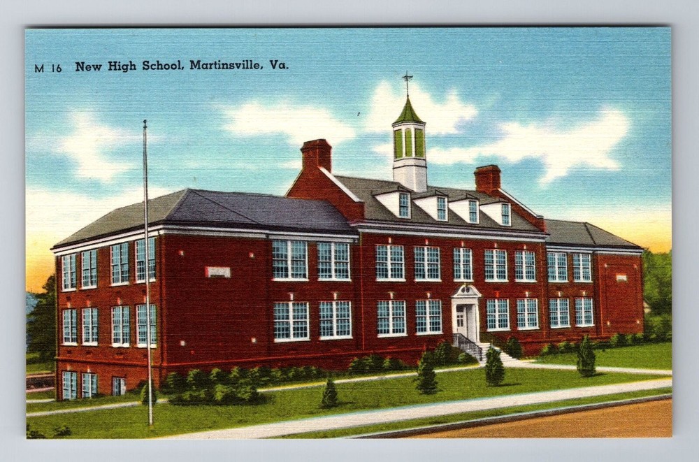 Martinsville VA-Virginia, New High School, Antique Vintage Souvenir Postcard