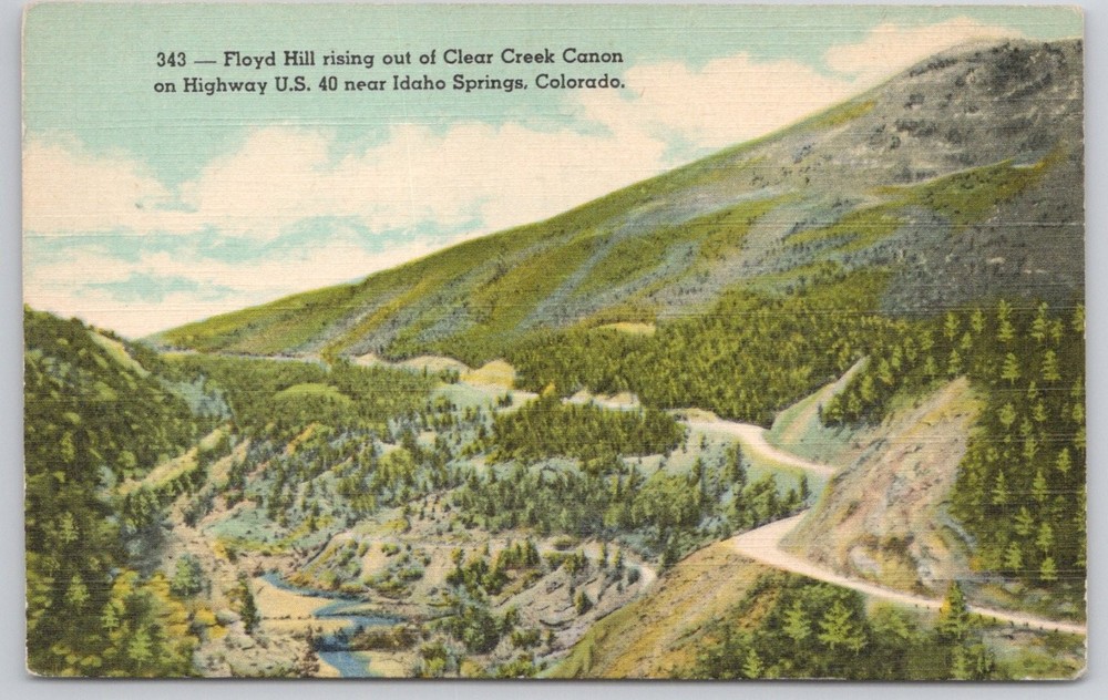 Floyd Hill Clear Creek Canyon US 40 Idaho Springs Colorado Linen Postcard