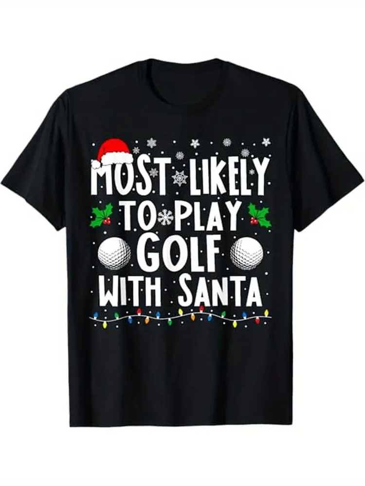 Most Likely To Play Golf With Santa Family Christmas T-Shirt, 100% Cotton, Gift♡
