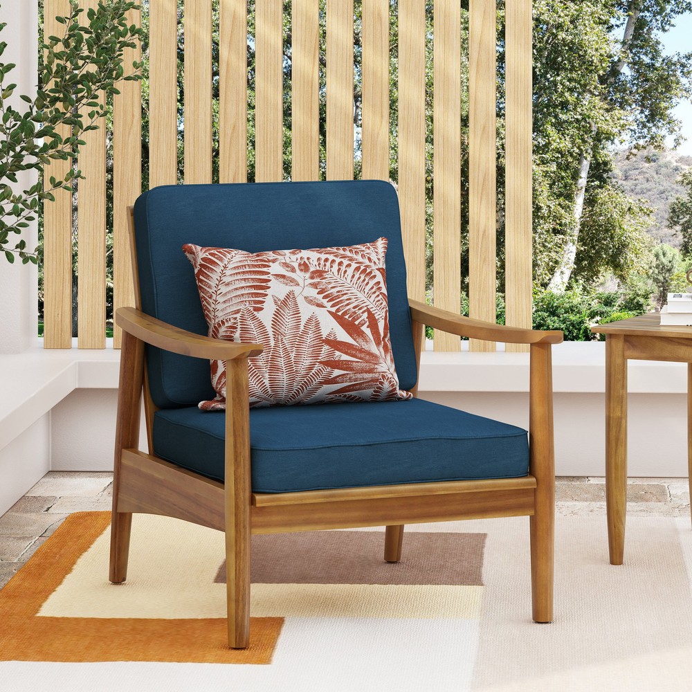 Acacia Wood Outdoor Club Chair in Teak and Teal Design