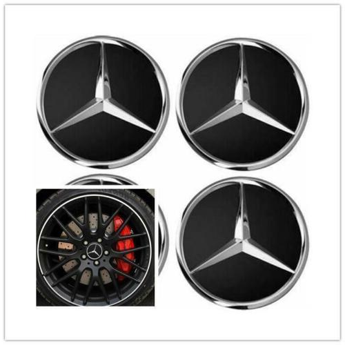 4 x Wheel Center Hub Caps Emblems Fit For Mercedes C E S 75MM Black Badge