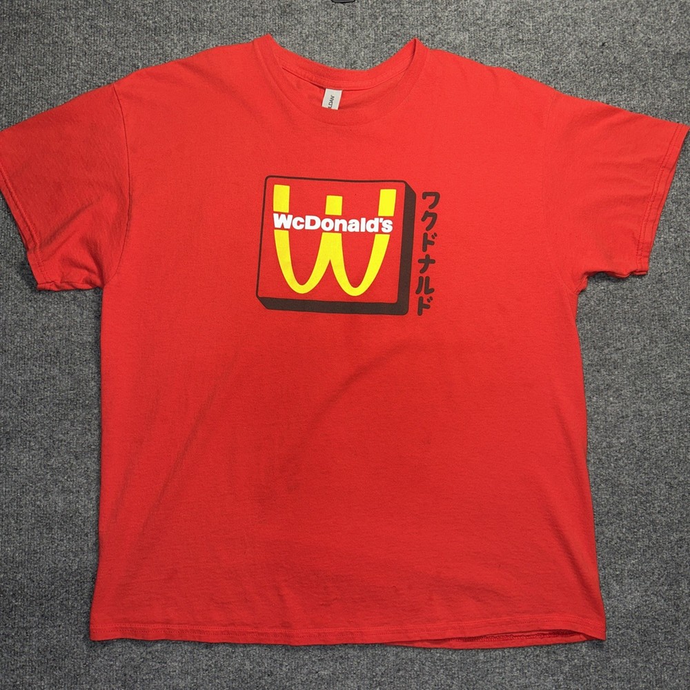 McDonald's WcDonalds Anime Japanese Shirt X Large XL Upside Down Arches Red