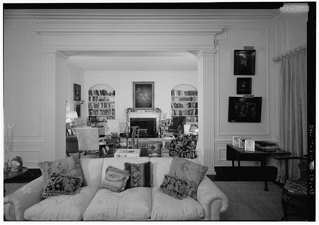 Washington DC Bodisco House East Parlor Interior 1990s Bookshelves Fireplace