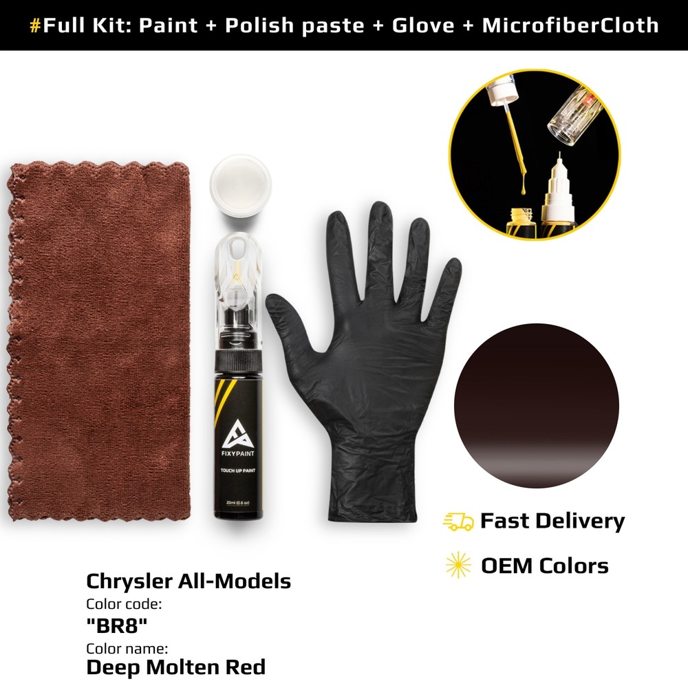 Touch up Paint for Chrysler Code: BR8 Deep Molten Red Professional Repair