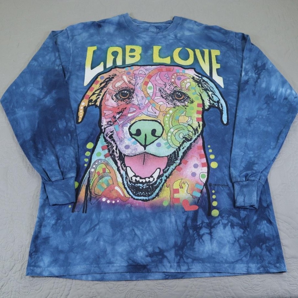 The Mountain Shirt Mens Large Blue Lab Love Labrador Dog Tie Dye Long Sleeve
