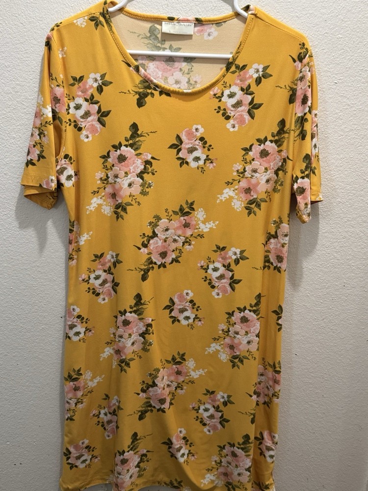 Bobbie Brooks Dress Women’s Floral Yellow Short Sleeves Soft Knee Length Large