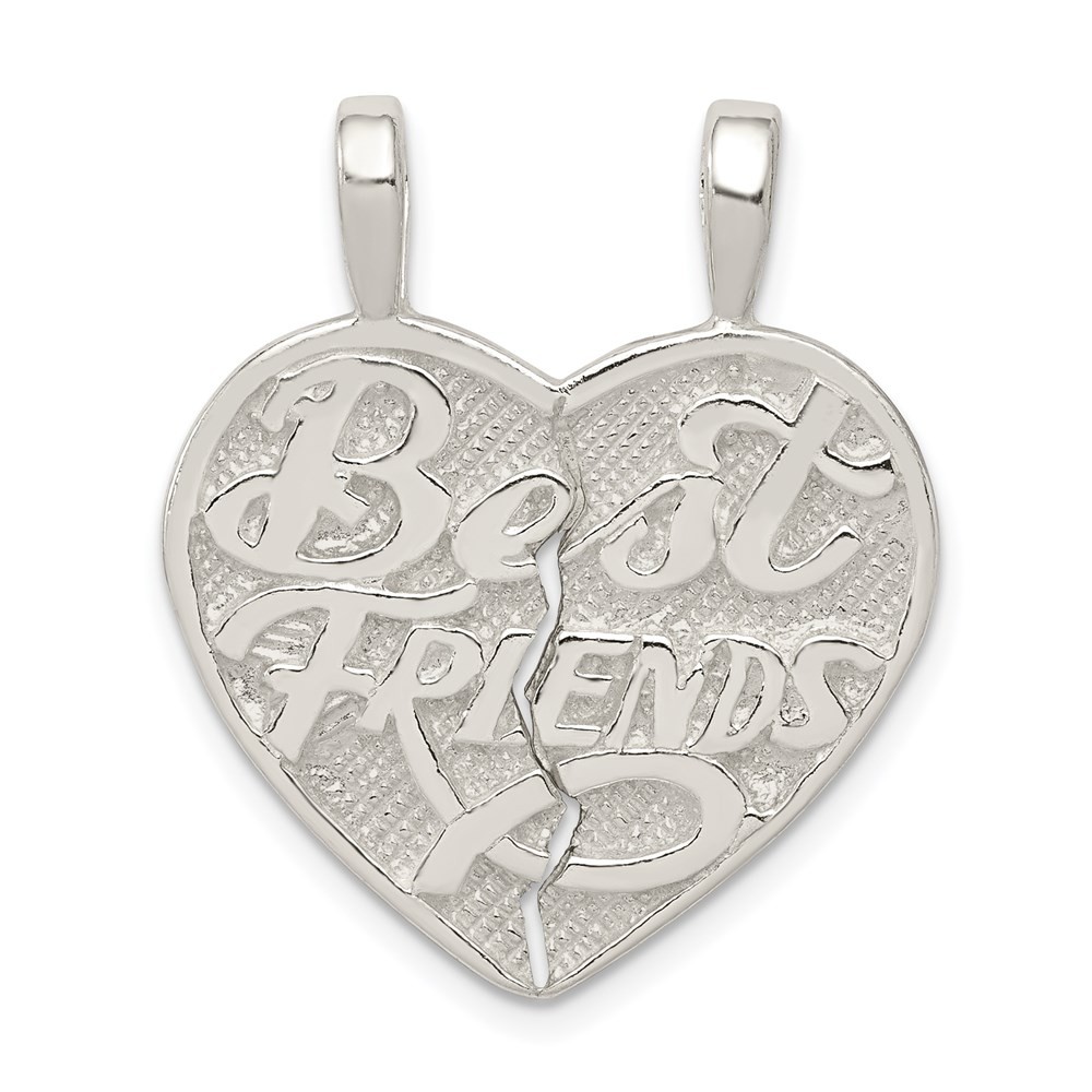 Sterling Silver Best Friend 2-piece break apart Heart Charm Pendant 3.5gm