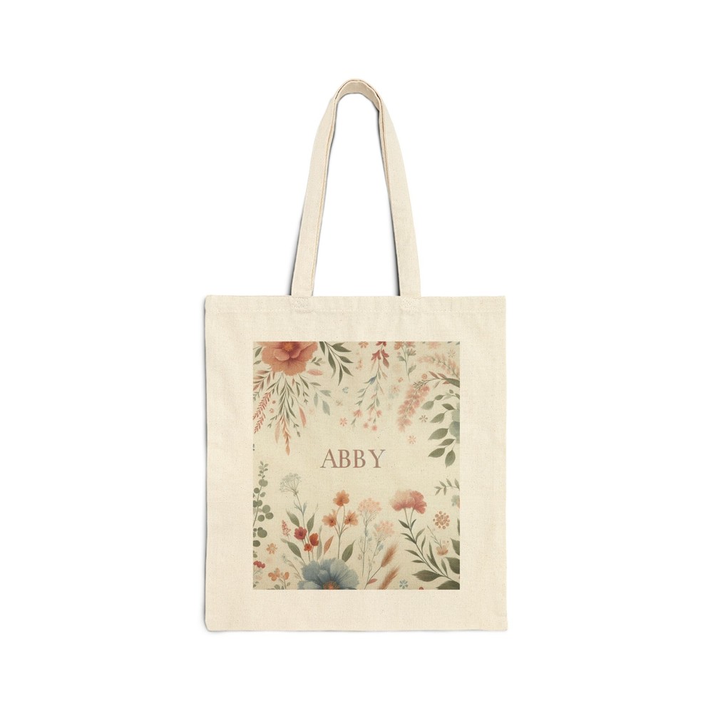 Personalized ABBY Cotton Canvas Tote Bag with Pastel Floral Design - Gift Idea