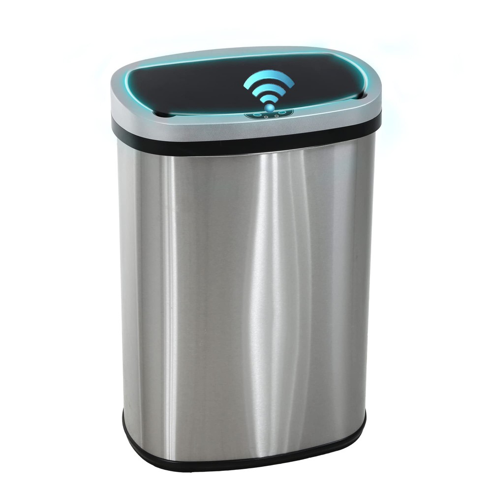 13 Gallon / 50 Liter Trash Can Stainless Steel Touchless Trash Bin Oval Shape...