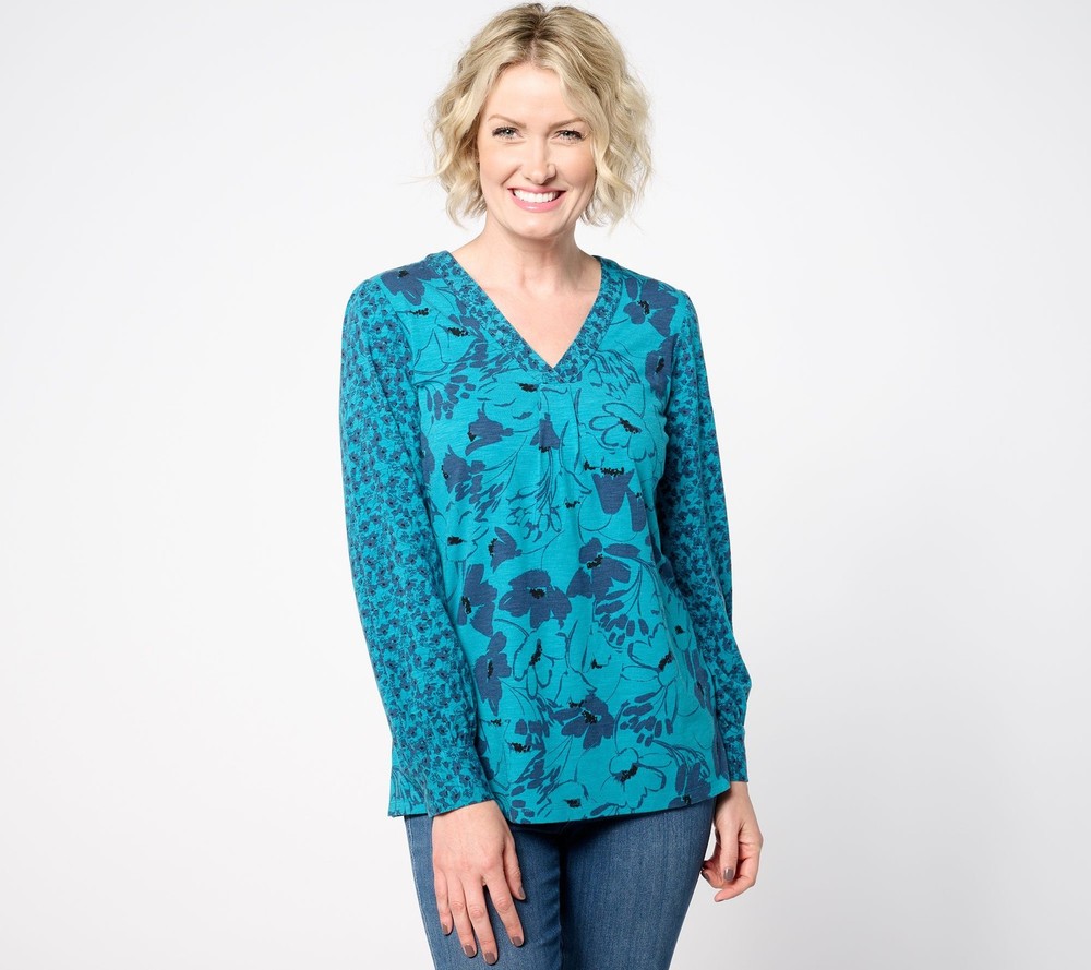 SUNNYLiFE Women's Top Sz XS Slub Knit Twin Floral Blouson Blue A651225