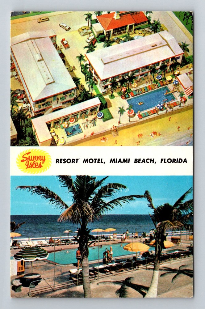 Miami Beach FL-Florida, Sunny Isle Resort Motel Pool Oceanfront Vintage Postcard