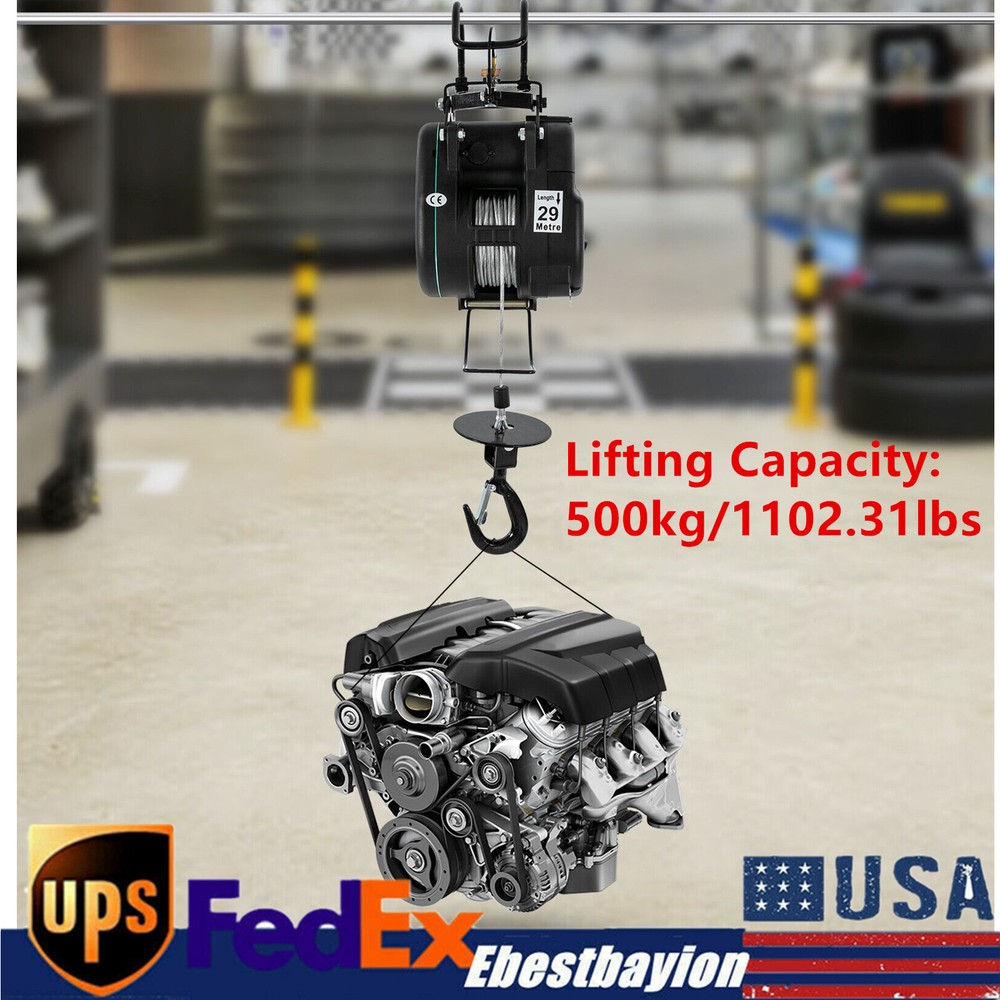 Portable Electric Hoist Winch 500 kg/1102 lbs with 29 m/95.14ft Lifting Height