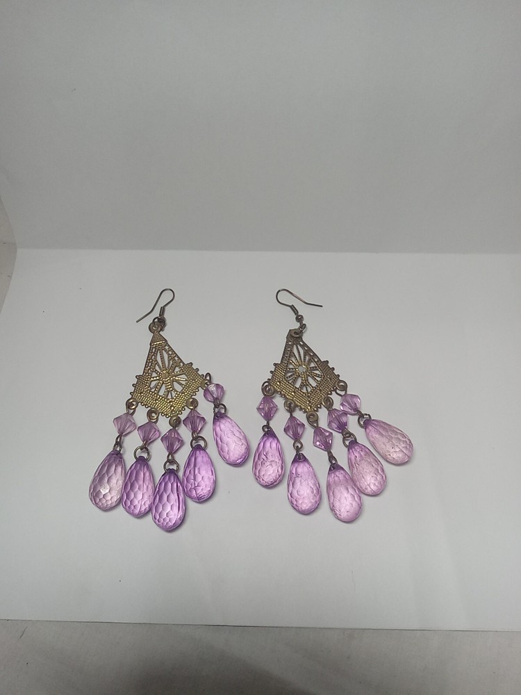 Fashion Chandelier Earrings Purple Teardrop Faceted Beads