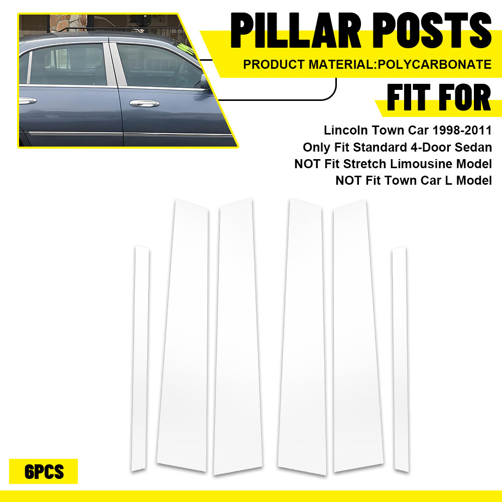 Chrome Pillar Posts Door Cover Mirrored Trim Set for Lincoln Town Car 1998-2011