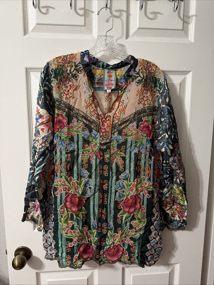 Johnny Was Women's Multicolor Floral - Size Medium Long Sleeve Blouse
